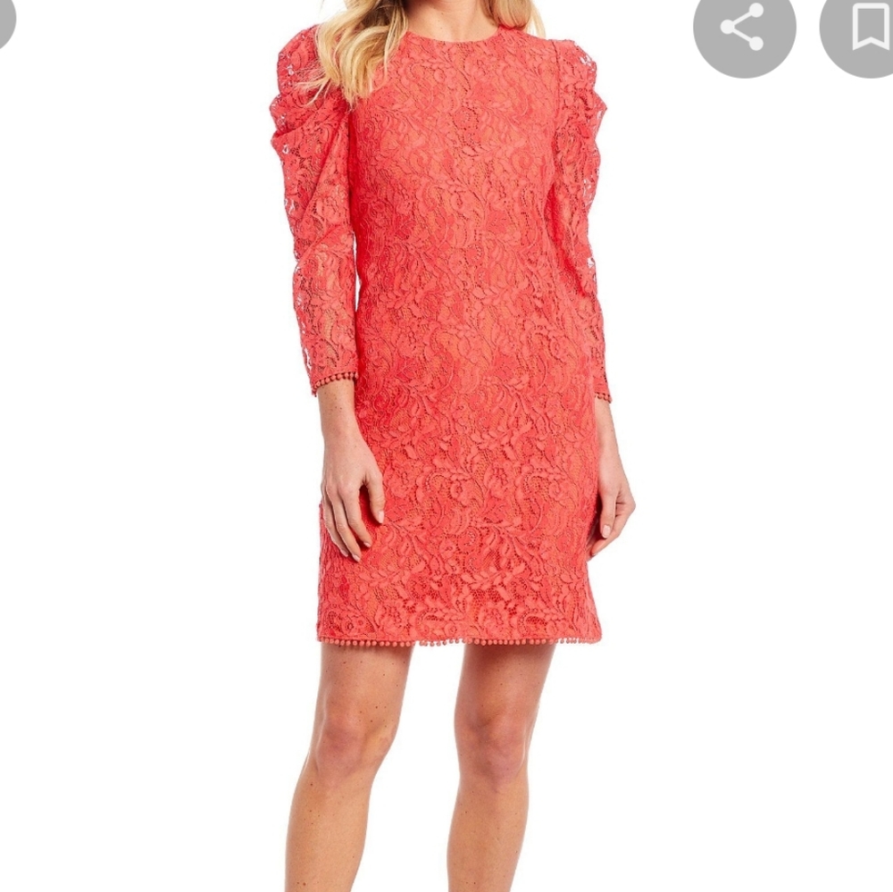 Vince Camuto Puff Shoulder Coral Shift Dress